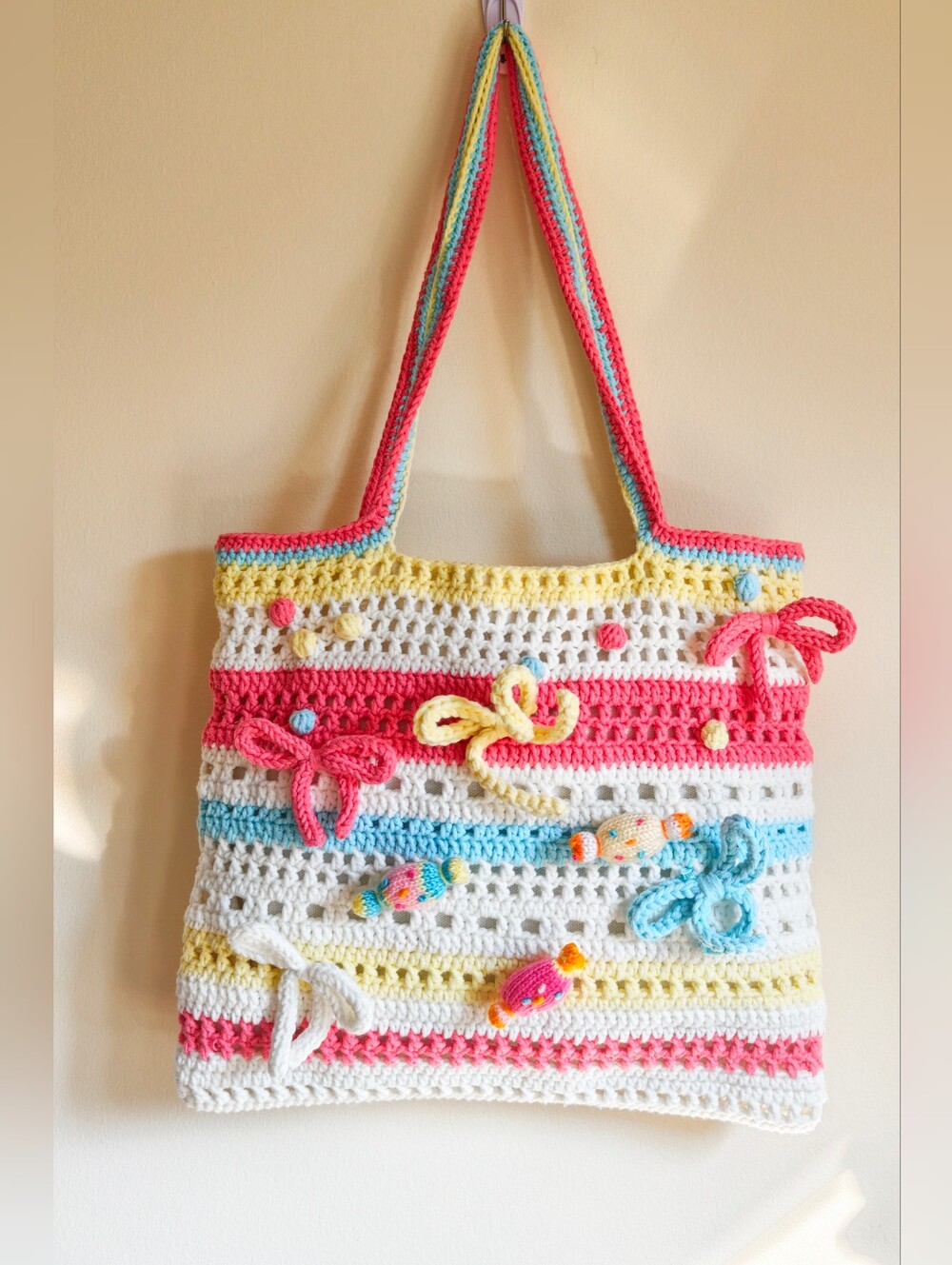 Handmade Crochet Tote Bag,Kawaii Summer Shoulder Bag
